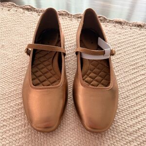 BIRDIES The Hummingbird Mary Jane flats Vintage Gold Metal Leather Sz 7.5